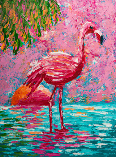 Картина под названием "Flamingo Sunset Tro…" - Arina Yastrebova, Подлинное произведение искусства, Масло