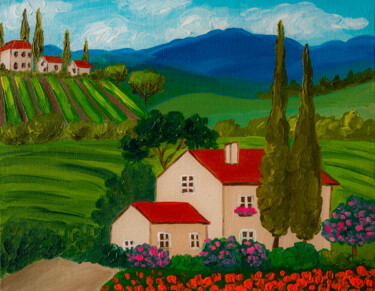 Картина под названием "Colorful Tuscany Co…" - Arina Yastrebova, Подлинное произведение искусства, Масло