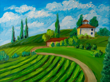 Peinture intitulée "Tuscany Vineyards,…" par Arina Yastrebova, Œuvre d'art originale, Huile