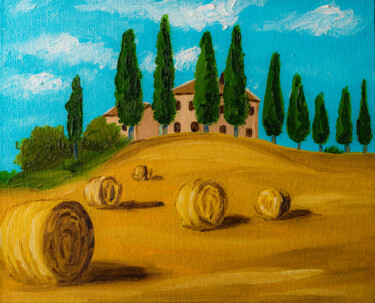 Pittura intitolato "Wheat field of Tusc…" da Arina Yastrebova, Opera d'arte originale, Olio