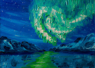 Painting titled "Alaska Northern Lig…" by Arina Yastrebova, Original Artwork, Oil