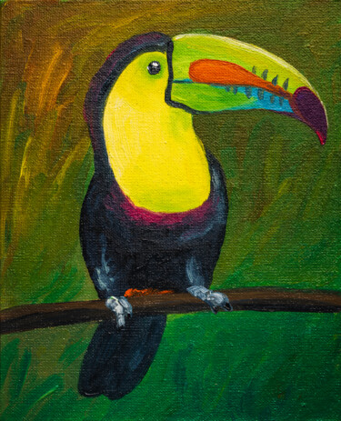 Painting titled "Colorful Toucan, Tr…" by Arina Yastrebova, Original Artwork, Oil