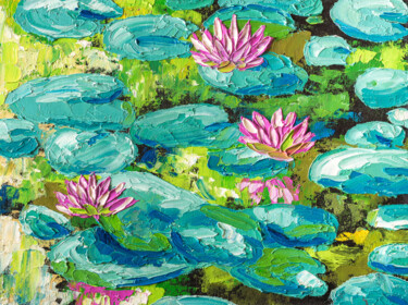 Painting titled "Pink Water Lilies i…" by Arina Yastrebova, Original Artwork, Oil