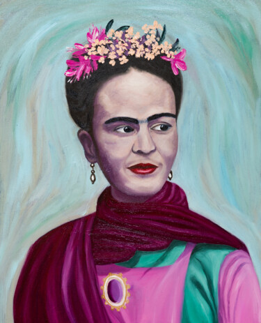 Painting titled "Frida Kahlo, Mexica…" by Arina Yastrebova, Original Artwork, Oil Mounted on Wood Stretcher frame