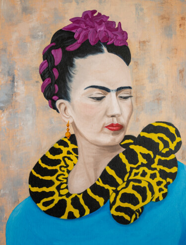 Peinture intitulée "Frida Kahlo and Sna…" par Arina Yastrebova, Œuvre d'art originale, Huile Monté sur Châssis en bois