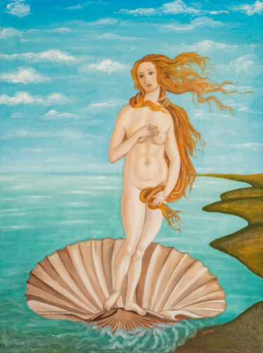 Painting titled "Birth of Venus, Nak…" by Arina Yastrebova, Original Artwork, Oil Mounted on Wood Stretcher frame