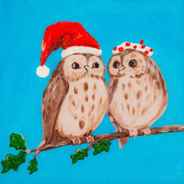 Malerei mit dem Titel "Two Owls, Cute Bird…" von Arina Yastrebova, Original-Kunstwerk, Acryl