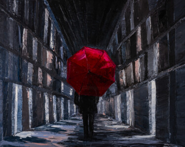 Картина под названием "Rainy Cityscape, ni…" - Arina Yastrebova, Подлинное произведение искусства, Масло Установлен на Дерев…