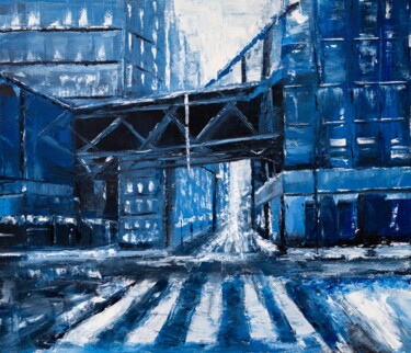 Schilderij getiteld "Night cityscape, ab…" door Arina Yastrebova, Origineel Kunstwerk, Olie