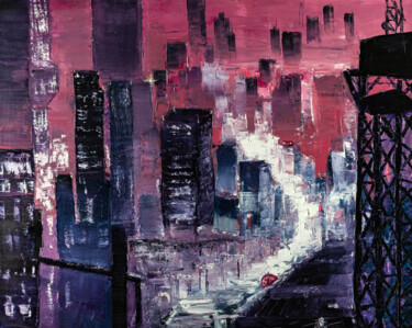 Pintura titulada "Night cityscape, pi…" por Arina Yastrebova, Obra de arte original, Oleo