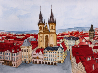 绘画 标题为“Old Town Square, Pr…” 由Arina Yastrebova, 原创艺术品, 水彩