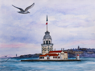 Schilderij getiteld "Maiden's Tower, Ist…" door Arina Yastrebova, Origineel Kunstwerk, Aquarel