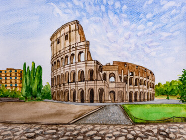Peinture intitulée "Coliseum, Rome City…" par Arina Yastrebova, Œuvre d'art originale, Aquarelle