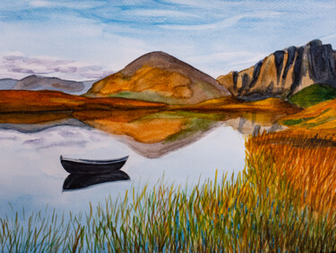 Pittura intitolato "Lofoten Islands Aut…" da Arina Yastrebova, Opera d'arte originale, Acquarello