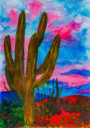 Malarstwo zatytułowany „Arizona Saguaro Cac…” autorstwa Arina Yastrebova, Oryginalna praca, Akwarela