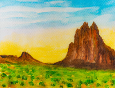 Painting titled "Shiprock, New Mexic…" by Arina Yastrebova, Original Artwork, Watercolor