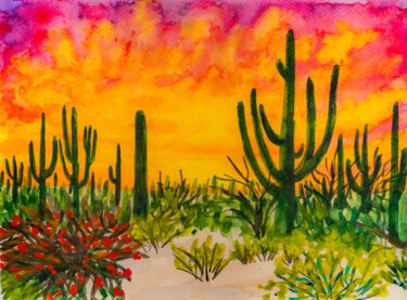Pittura intitolato "Sonoran Desert Sagu…" da Arina Yastrebova, Opera d'arte originale, Acquarello