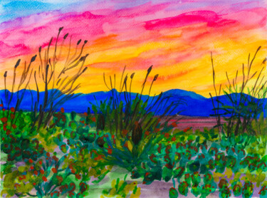 Painting titled "Saguaro National Pa…" by Arina Yastrebova, Original Artwork, Watercolor