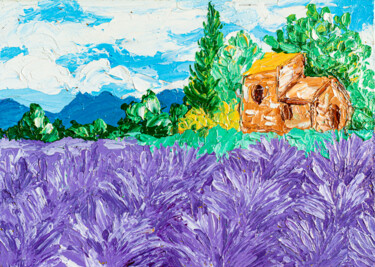 Pittura intitolato "Tuscany Lavender Fi…" da Arina Yastrebova, Opera d'arte originale, Olio