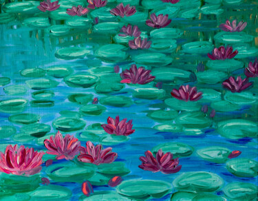 Malerei mit dem Titel "Pink Water Lilies P…" von Arina Yastrebova, Original-Kunstwerk, Öl