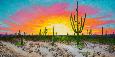 Ζωγραφική με τίτλο "Arizona Sonoran Des…" από Arina Yastrebova, Αυθεντικά έργα τέχνης, Λάδι