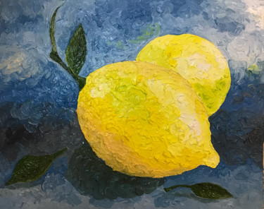 Painting titled "Two lemons" by Arina Franchuk, Original Artwork, Oil