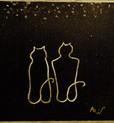 Painting titled "Chats amoureux" by Vincent Arin, Original Artwork, Acrylic
