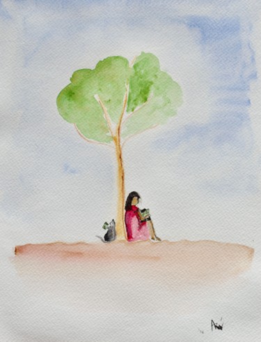 Drawing titled "La petite fille et…" by Vincent Arin, Original Artwork, Watercolor