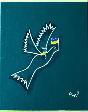 Malerei mit dem Titel "La colombe de Kiev" von Vincent Arin, Original-Kunstwerk, Acryl