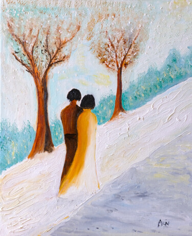 Pintura intitulada "Promenade en hiver" por Vincent Arin, Obras de arte originais, Óleo