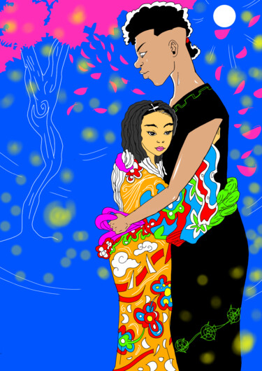 Arts numériques intitulée "L'amour sous les ét…" par Aristhode Berthy Ouamba Backabadio, Œuvre d'art originale, Travail numé…
