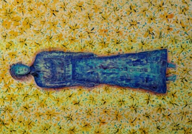 Pintura intitulada "Deitada sobre papel…" por Aristides Meneses, Obras de arte originais, Óleo