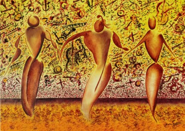 Pintura intitulada "Bailarinas" por Aristides Meneses, Obras de arte originais, Óleo