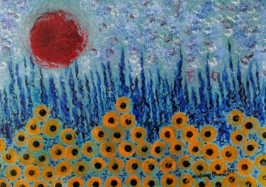 Peinture intitulée "Field of flowers" par Aristides Meneses, Œuvre d'art originale, Huile Monté sur Châssis en bois