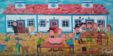 Painting titled "A matança do porco" by Ana Rita Janeiro, Original Artwork, Acrylic