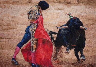 Textielkunst getiteld "Raging Bull 2" door Rita Janikyan, Origineel Kunstwerk, Draad