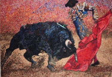 Текстильное искусство под названием "Raging Bull" - Rita Janikyan, Подлинное произведение искусства, Нить