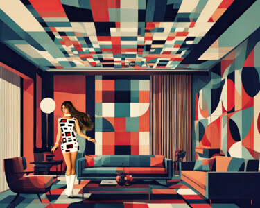 Digitale Kunst mit dem Titel "Seventies Beauty" von Arjen Roos, Original-Kunstwerk, KI-generiertes Bild