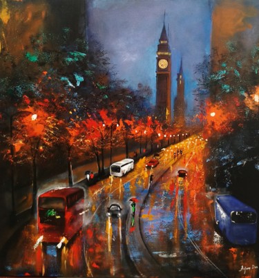 Painting titled "rainy-day-in-london…" by Arjun Das, Original Artwork, Acrylic