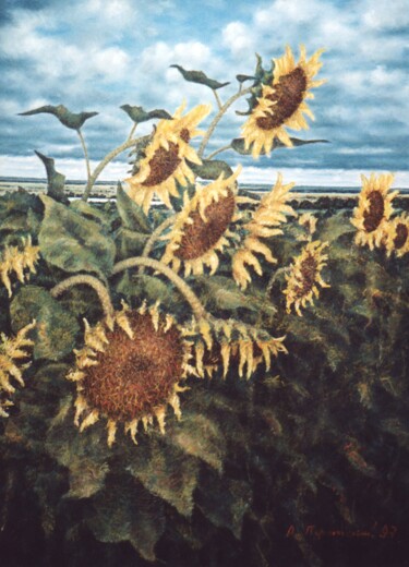 Schilderij getiteld "Large sunflowers ov…" door Arkady Paransky, Origineel Kunstwerk, Pastel