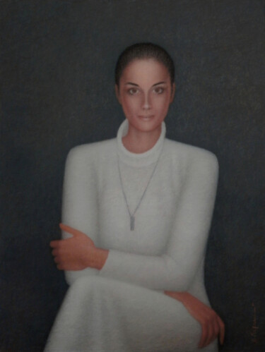 Картина под названием "Portrait in white." - Arkady Paransky, Подлинное произведение искусства, Пастель