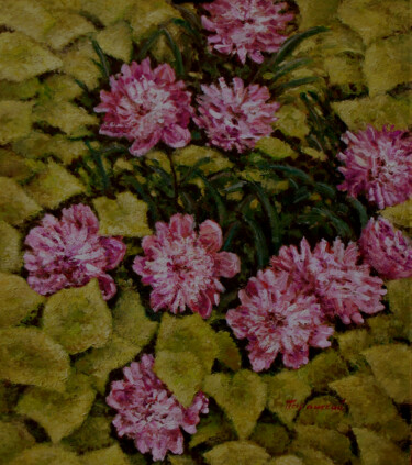 Painting titled "Peonies among the l…" by Arkady Paransky, Original Artwork, Oil