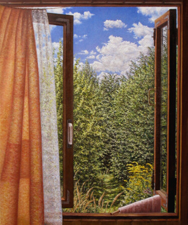 Painting titled "Window to the garde…" by Arkady Paransky, Original Artwork, Oil