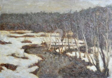 Painting titled "April. Desna river" by Arkady Shilenko, Original Artwork, Oil