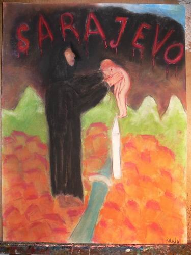 Peinture intitulée "SARAJEVO  ET LA GUE…" par Arkia, Œuvre d'art originale