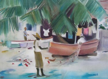 Peinture intitulée "fishermen" par Arlette Fougeras Lavergnolle, Œuvre d'art originale