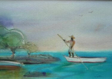 Peinture intitulée "the lagoon" par Arlette Fougeras Lavergnolle, Œuvre d'art originale