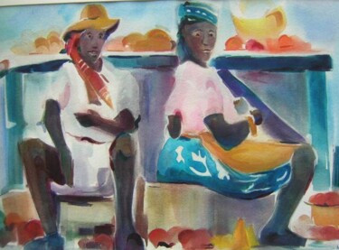 Peinture intitulée "market morning" par Arlette Fougeras Lavergnolle, Œuvre d'art originale