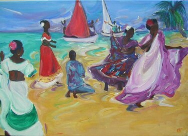 Peinture intitulée "dancing by the sea" par Arlette Fougeras Lavergnolle, Œuvre d'art originale