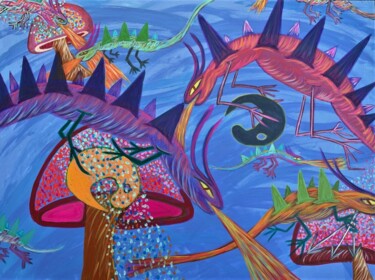 Painting titled "My Dancing Dragons" by Arlette Stella, Original Artwork, Acrylic